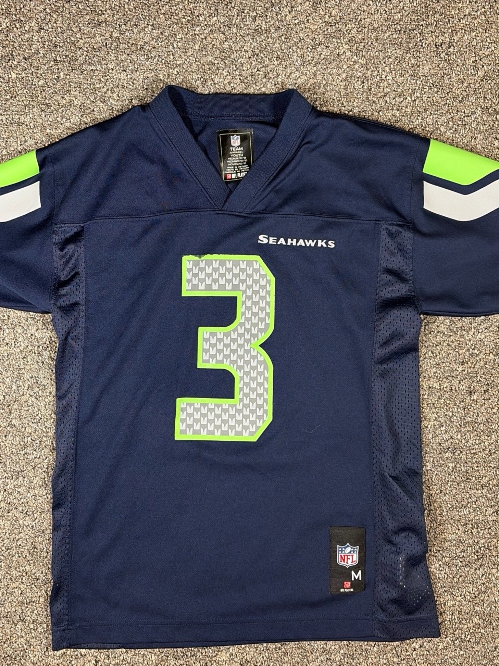 NFL Seahawks Navy and Neon Green #3 Youth Jersey Russel Wilson